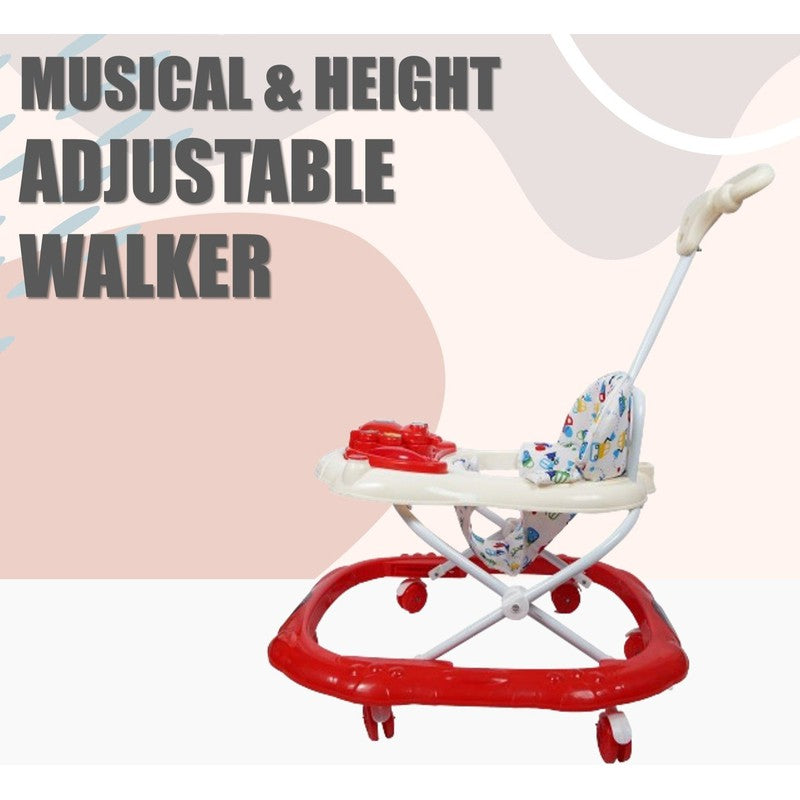 Baby Foldable Activity Walker with Rattles, Parent Handle Rod & Adjustable Height | Butterfly  | Red
