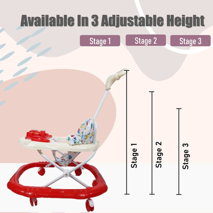 Baby Foldable Activity Walker with Rattles, Parent Handle Rod & Adjustable Height (9 Months to 1.5 Years) | COD Not Available  | Butterfly  | Red