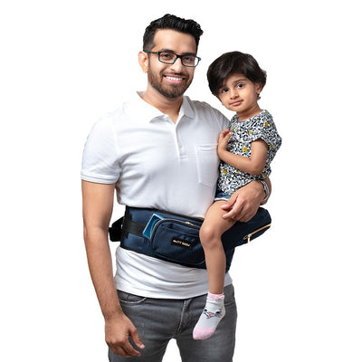 Baby Carrier with Hip Seat & In-built Mini Diaper Bag - Navy