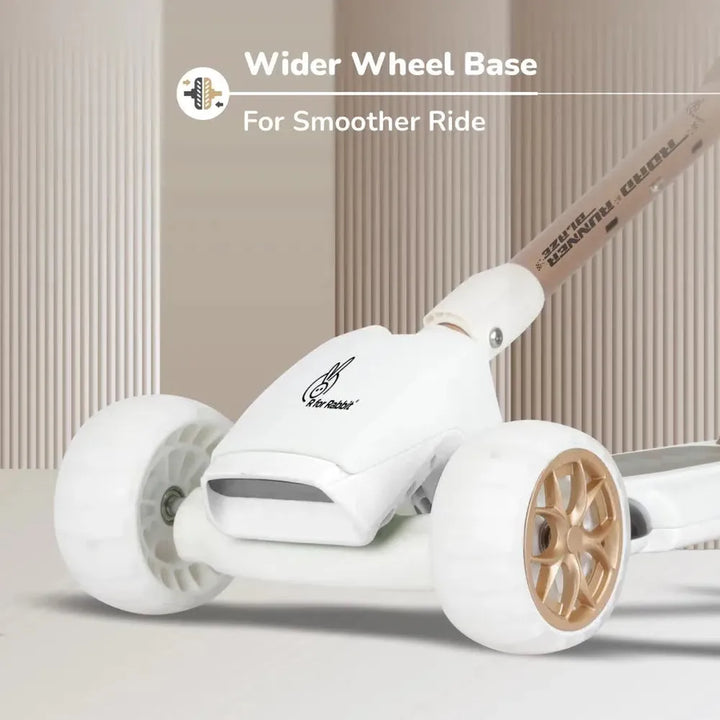 R for Rabbit Road Runner Blaze Foldable Kids Scooter | LED PU Wheels & Music | 4-Level Adjustable Height & Gravity Steering- Cream Gold