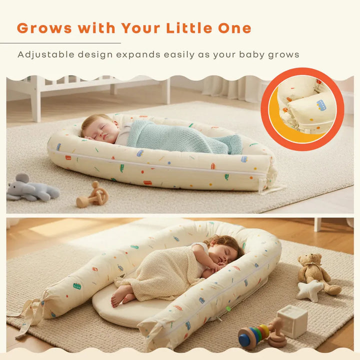 R for Rabbit 100% Cotton Anti-Roll Baby Nest - Baby Bed | Roadster Beige