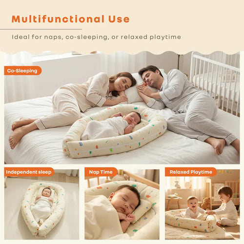 R for Rabbit 100% Cotton Anti-Roll Baby Nest - Baby Bed | Roadster Beige