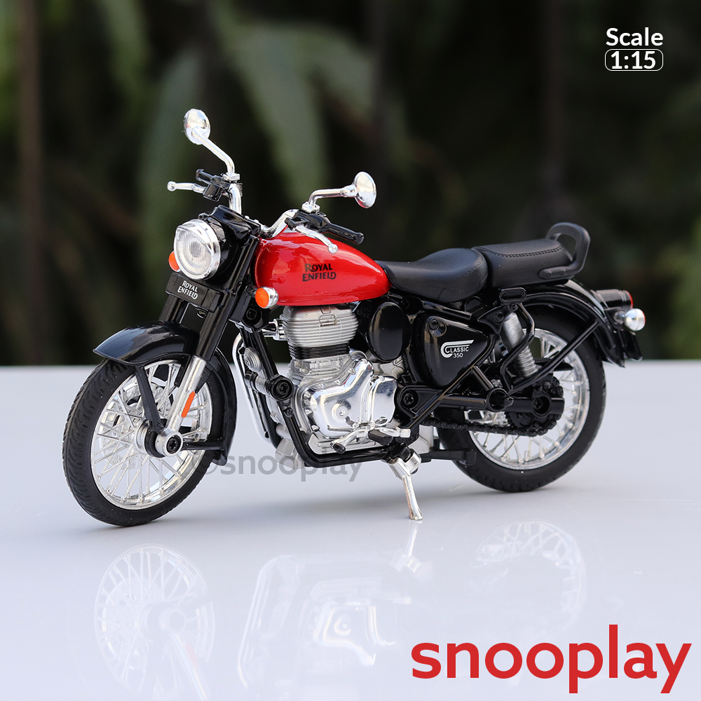 Original Royal Enfield Classic 350 Licensed Diecast Bike with Supporting Wheels Extra Tanks 1:15 Scale Model (7 Years till Grown Ups)