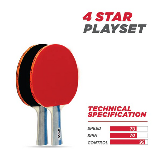 STAG ICONIC 4 Star Professional Table Tennis Playset, 2 Racquets & 3 Balls - White (9 Years till Grown Ups)