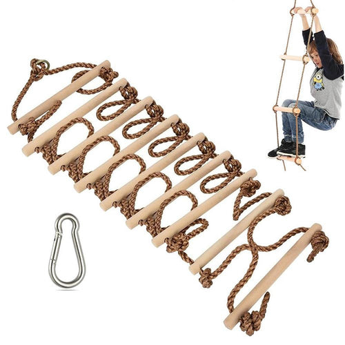 Hop N Play 9ft Rope Wooden Ladder Climbing with 9 Rungs | Capacity - Upto 120 Kgs (4-12 Years)