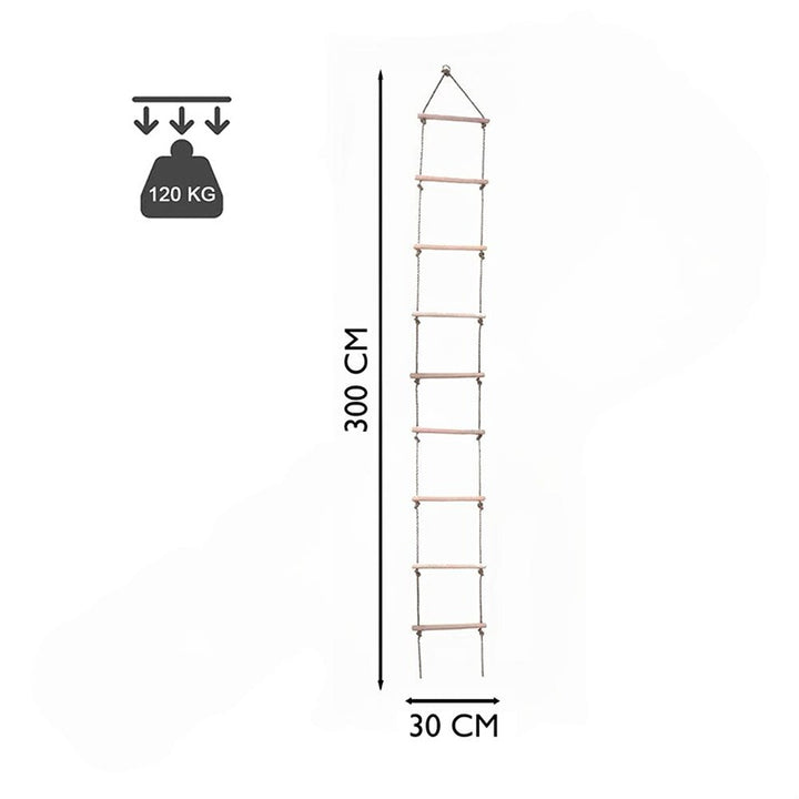 Hop N Play 9ft Rope Wooden Ladder Climbing with 9 Rungs | Capacity - Upto 120 Kgs (4-12 Years)