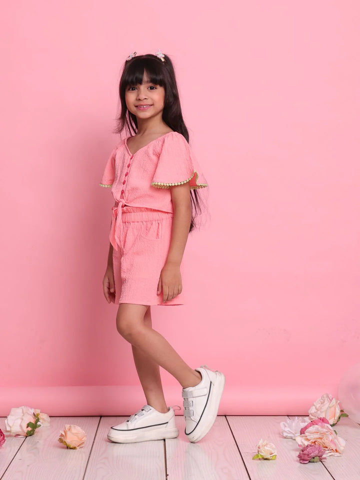 Saka Designs Shirt & Short Co-ord Set for Girls - Pink