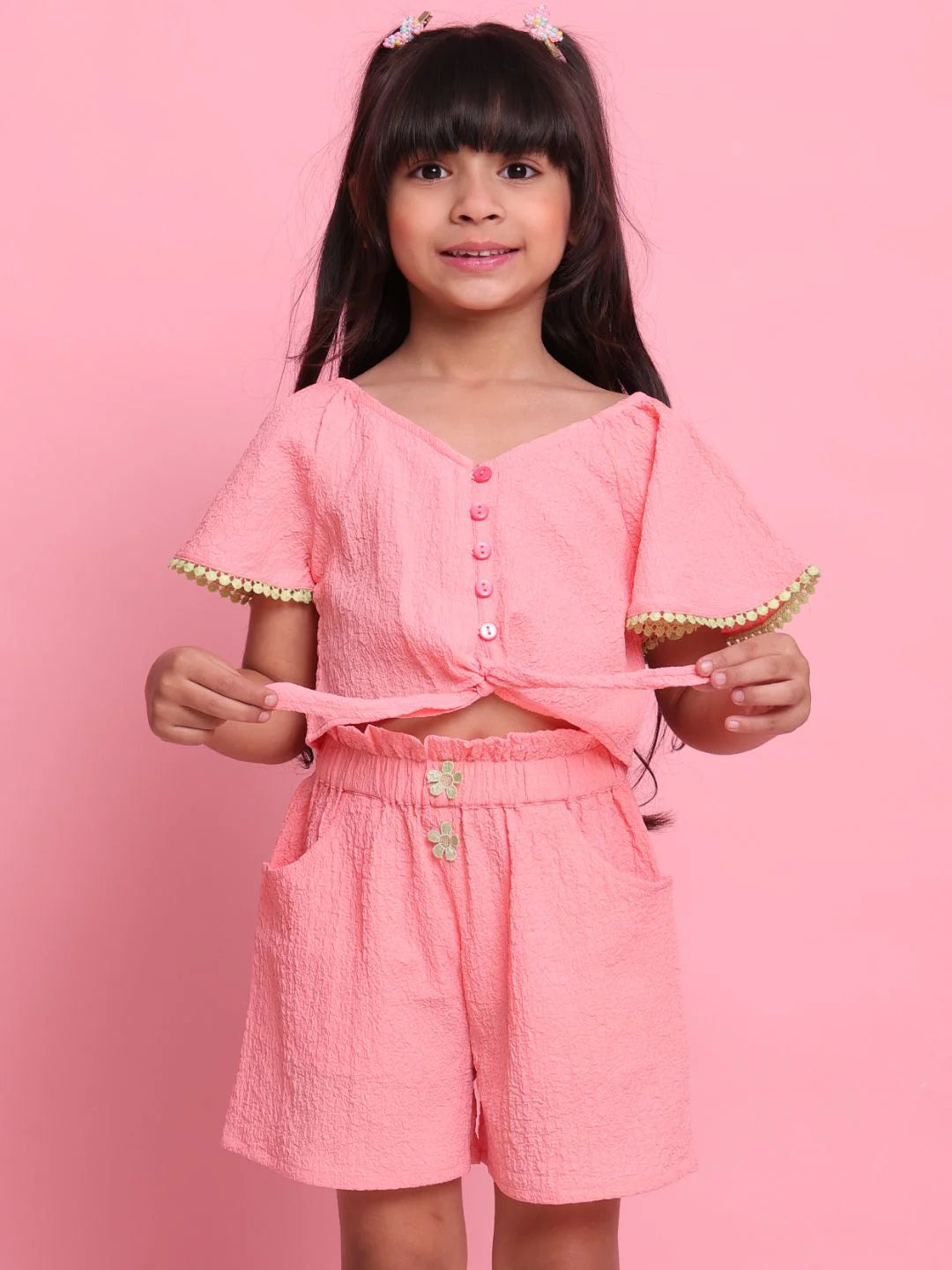 Saka Designs Shirt & Short Co-ord Set for Girls - Pink