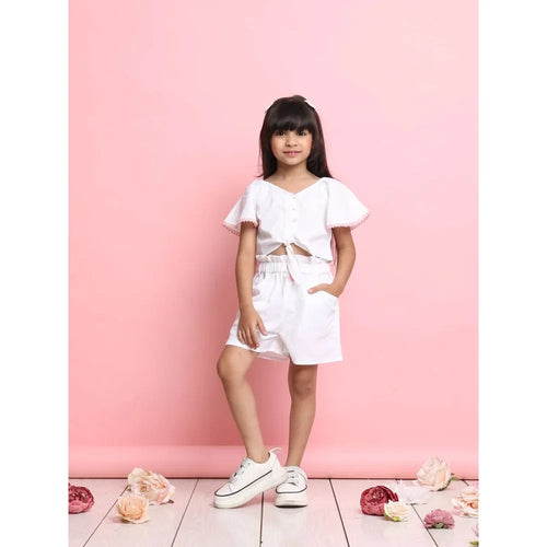 Saka Designs Shirt & Short Co-ord Set for Girls - White