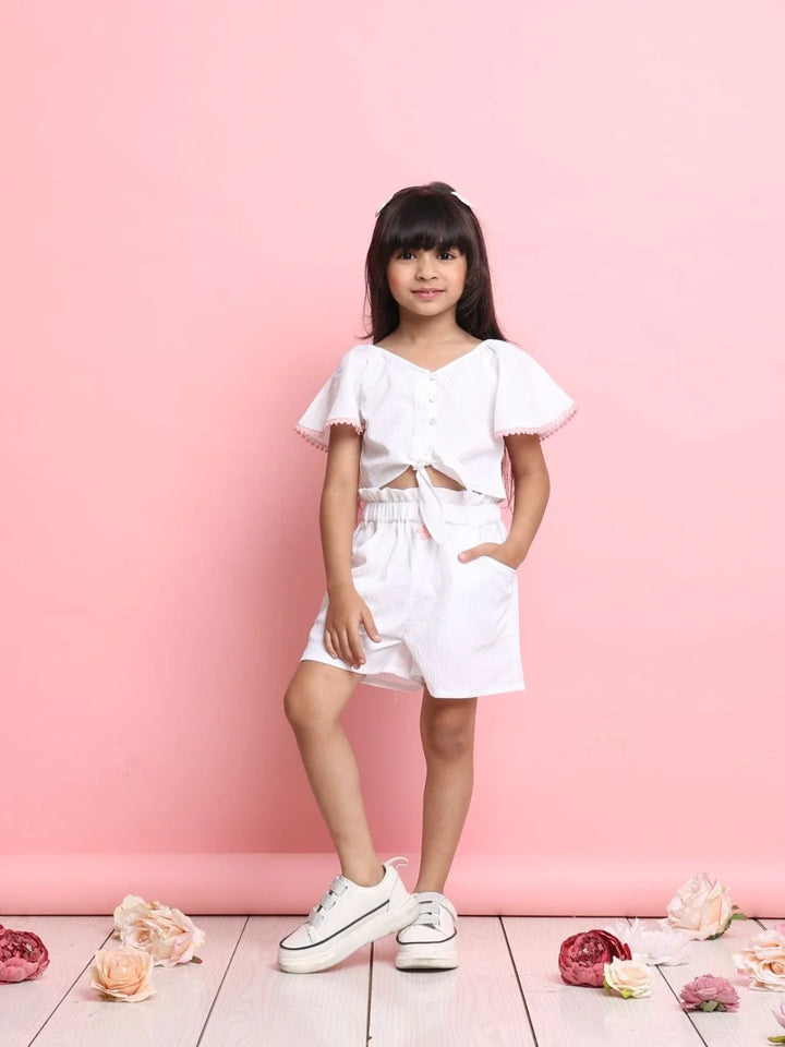 Saka Designs Shirt & Short Co-ord Set for Girls - White