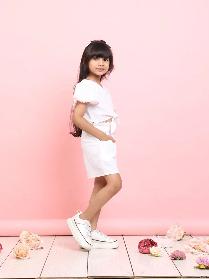 Saka Designs Shirt & Short Co-ord Set for Girls - White