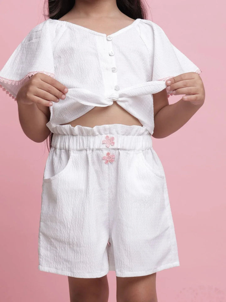 Saka Designs Shirt & Short Co-ord Set for Girls - White