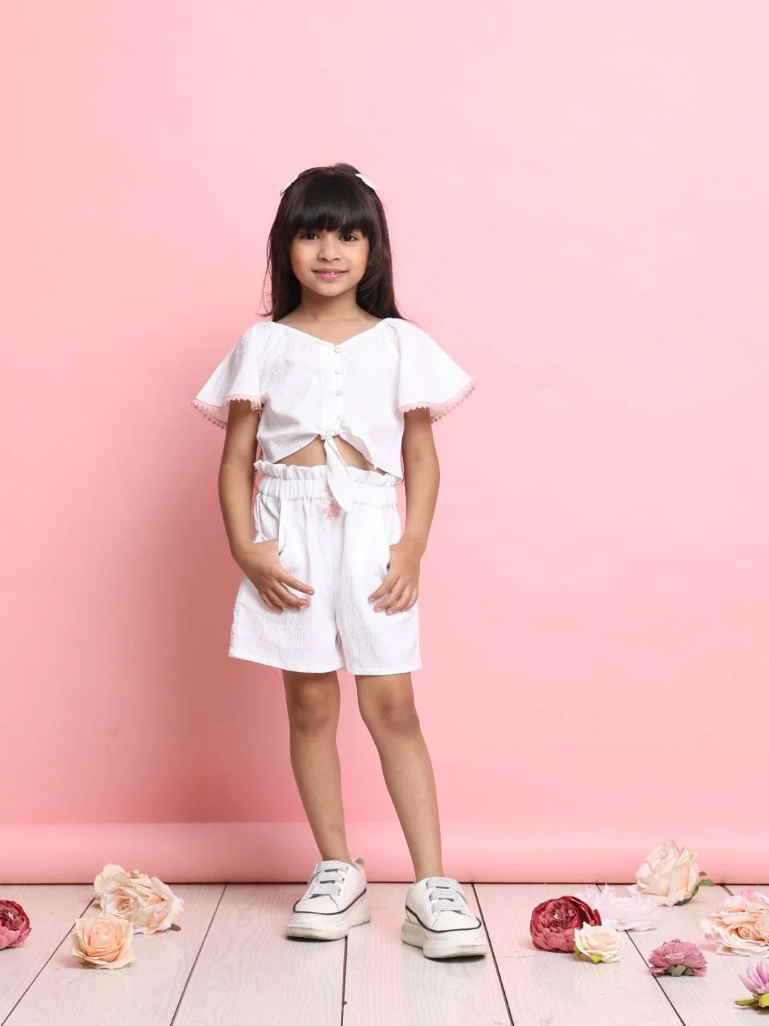 Saka Designs Shirt & Short Co-ord Set for Girls - White