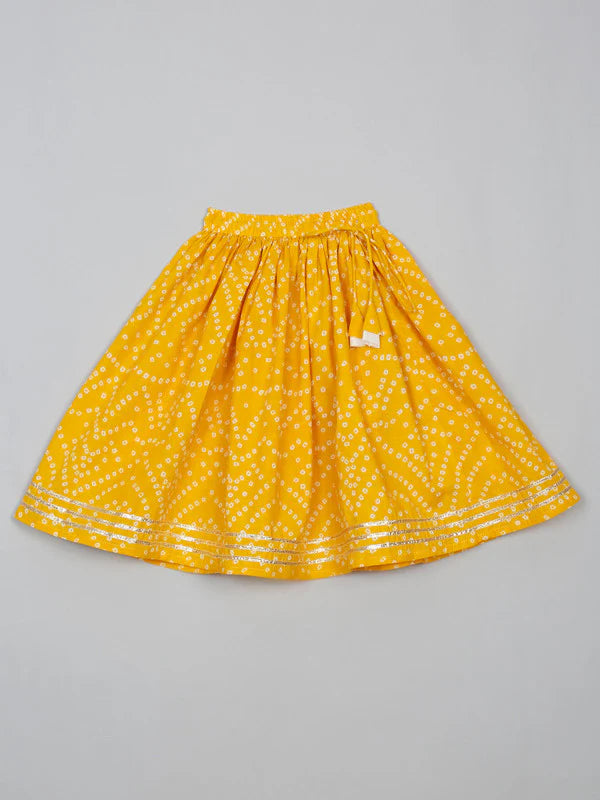 Saka Designs Girls Bandhani Print Lehenga Choli with Dupatta - Yellow