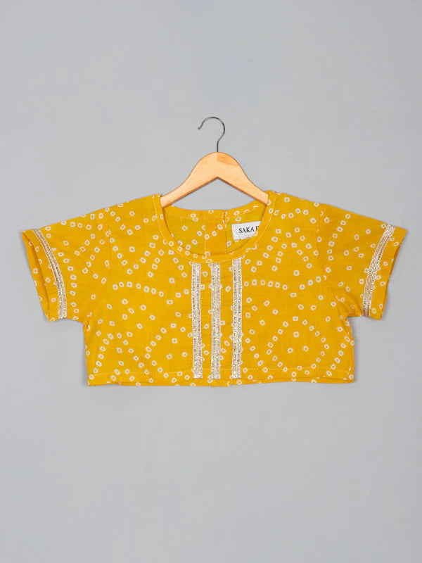 Saka Designs Girls Bandhani Print Lehenga Choli with Dupatta - Yellow