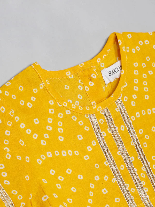 Saka Designs Girls Bandhani Print Lehenga Choli with Dupatta - Yellow