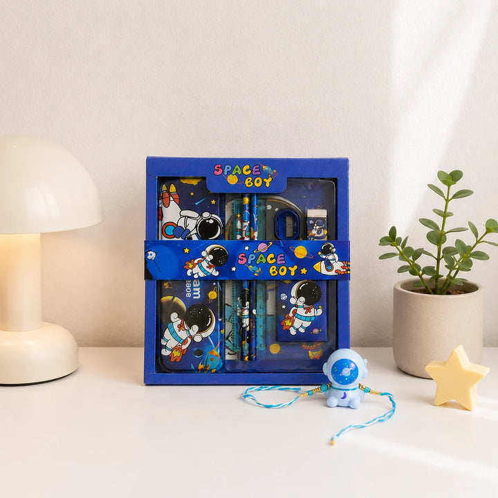 Ilearnngrow Space Theme Stationery Rakhi Combo | Pencil Box Set with Space Rakhi for Kids