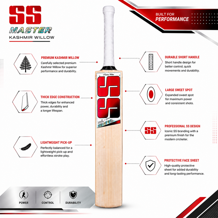 SS Master Kashmir Willow Cricket Bat Short Handle - Size - 6