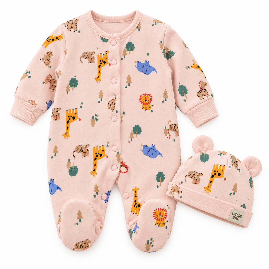 Baby Naturelle Cotton Knit Newborn Romper with Cap - Pink
