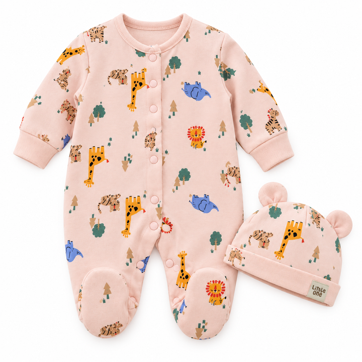 Baby Naturelle Cotton Knit Newborn Romper with Cap - Pink