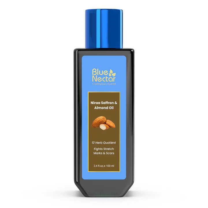 Blue Nectar Saffron & Almond Body Stretch Mark Oil for Pregnancy (12 Herbs) - 100ml