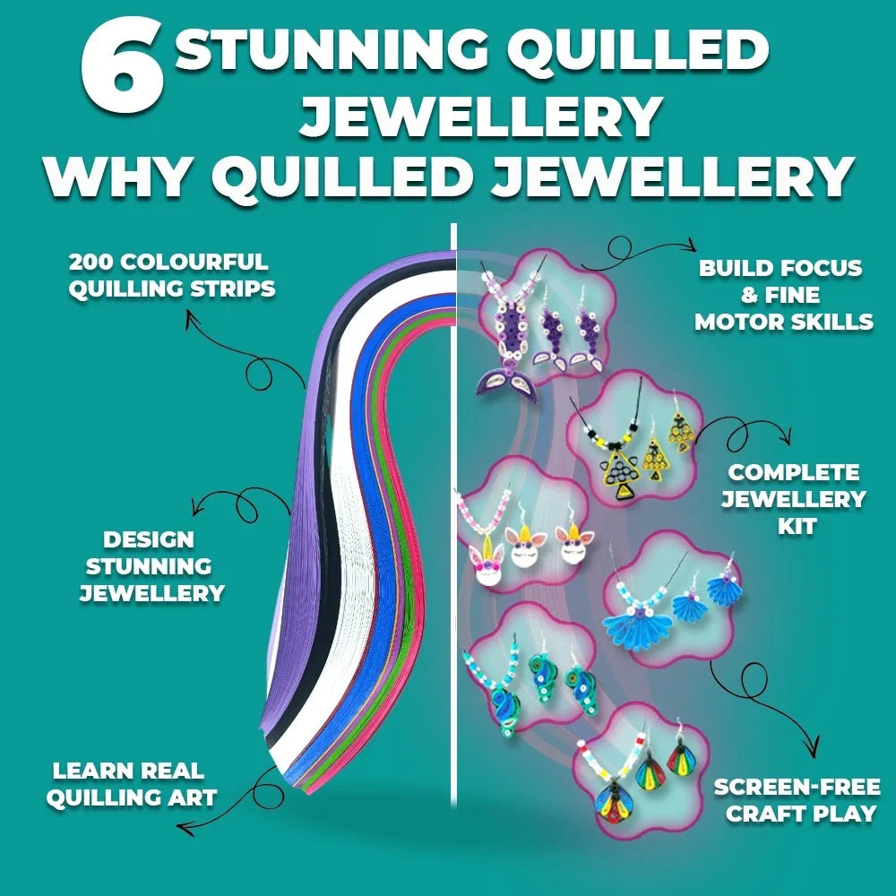 Toykraft Paper Quilling Jewellery Making Kit | DIY Earring & Pendant Craft Set for Girls