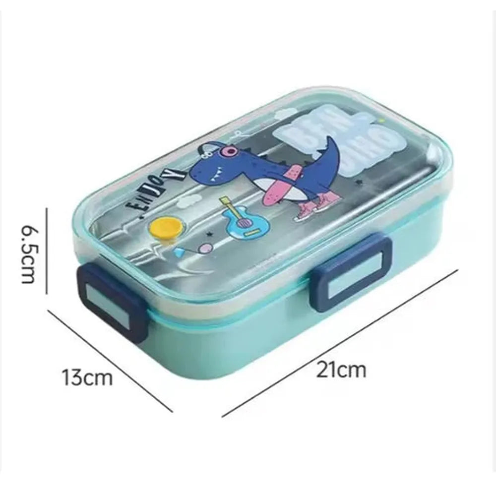 CuddleNest Green Dino Stainless Steel Lunch Box | 700ml + 100ml Soup Bowl
