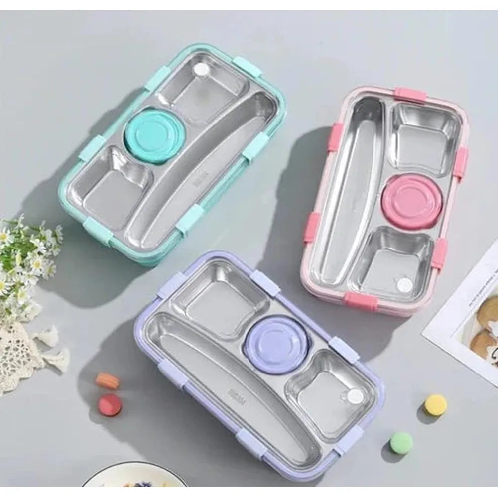 CuddleNest 3 Compartment Stainless Steel Lunch Box with Extra Sauce Bowl
