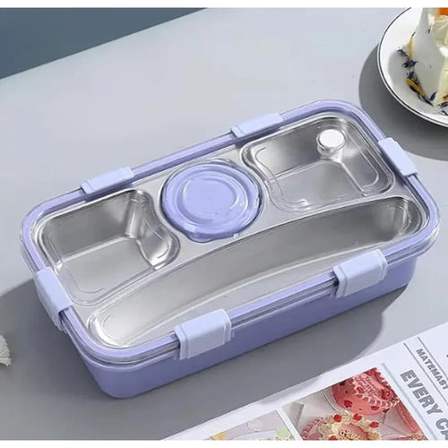 CuddleNest 3 Compartment Stainless Steel Lunch Box with Extra Sauce Bowl
