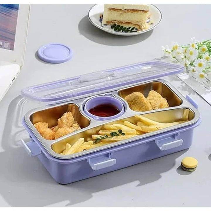 CuddleNest 3 Compartment Stainless Steel Lunch Box with Extra Sauce Bowl