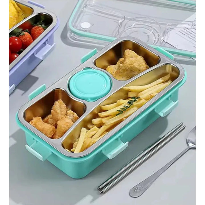 CuddleNest 3 Compartment Stainless Steel Lunch Box with Extra Sauce Bowl