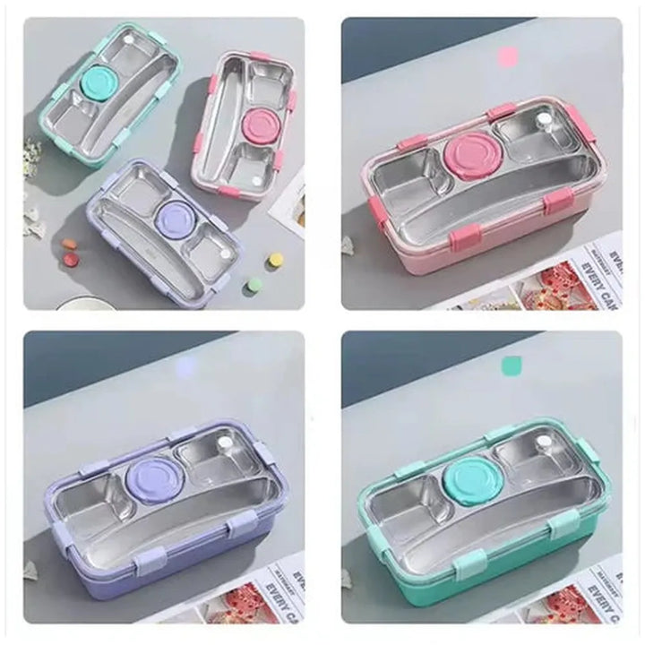 CuddleNest 3 Compartment Stainless Steel Lunch Box with Extra Sauce Bowl