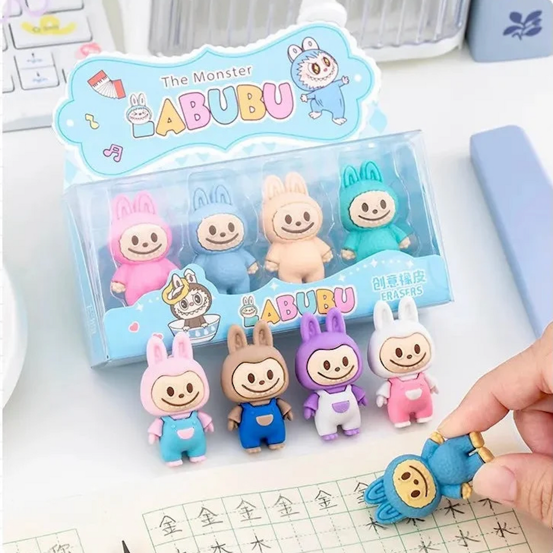 Pack of 4 Colourful Labubu Doll Erasers