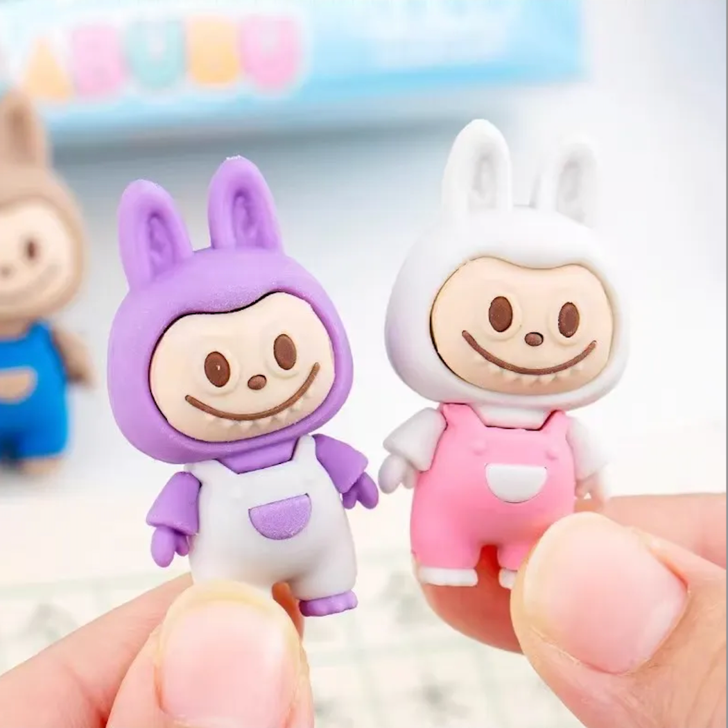 Pack of 4 Colourful Labubu Doll Erasers