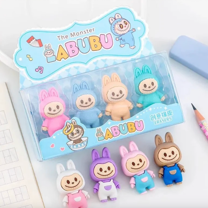 Pack of 4 Colourful Labubu Doll Erasers