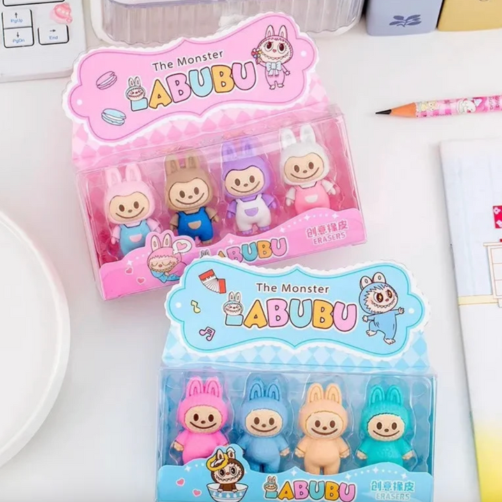 Pack of 4 Colourful Labubu Doll Erasers