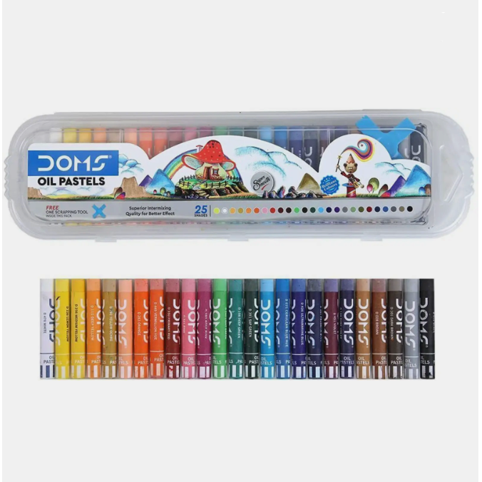 DOMS Oil Pastels – 25 Vibrant Shades with Scraping Tool