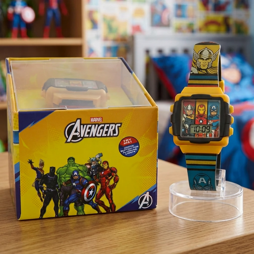 Original Marvel Avengers Digital Watch for Kids with Flashing Lights - Yellow & Black Dial