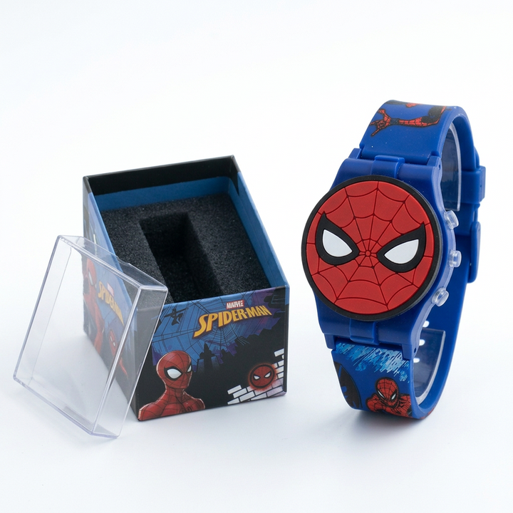 Original Marvel Spiderman Digital Watch for Kids with Dial Cover & LED Lights