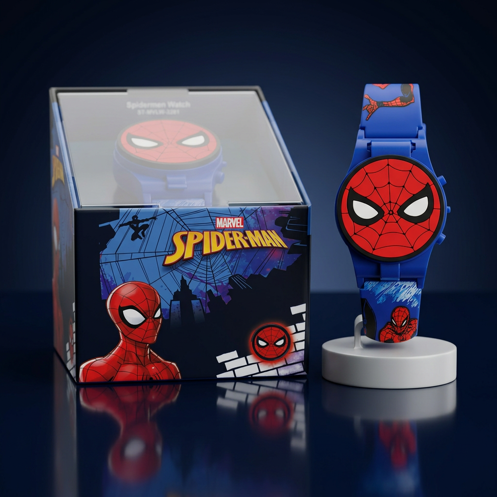 Original Marvel Spiderman Digital Watch for Kids with Dial Cover & LED Lights