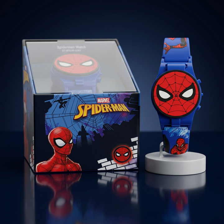 Original Marvel Spiderman Digital Watch for Kids with Dial Cover & LED Lights