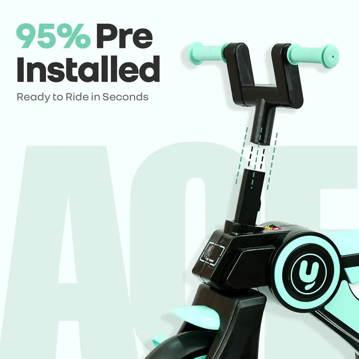 R for Rabbit Tricycle with Sturdy Frame, Anti-Slip Handlebars, Wide Comfortable Seat | Tiny Toes Y Ace | Weight Capacity - Upto 25 Kgs | Sea Green