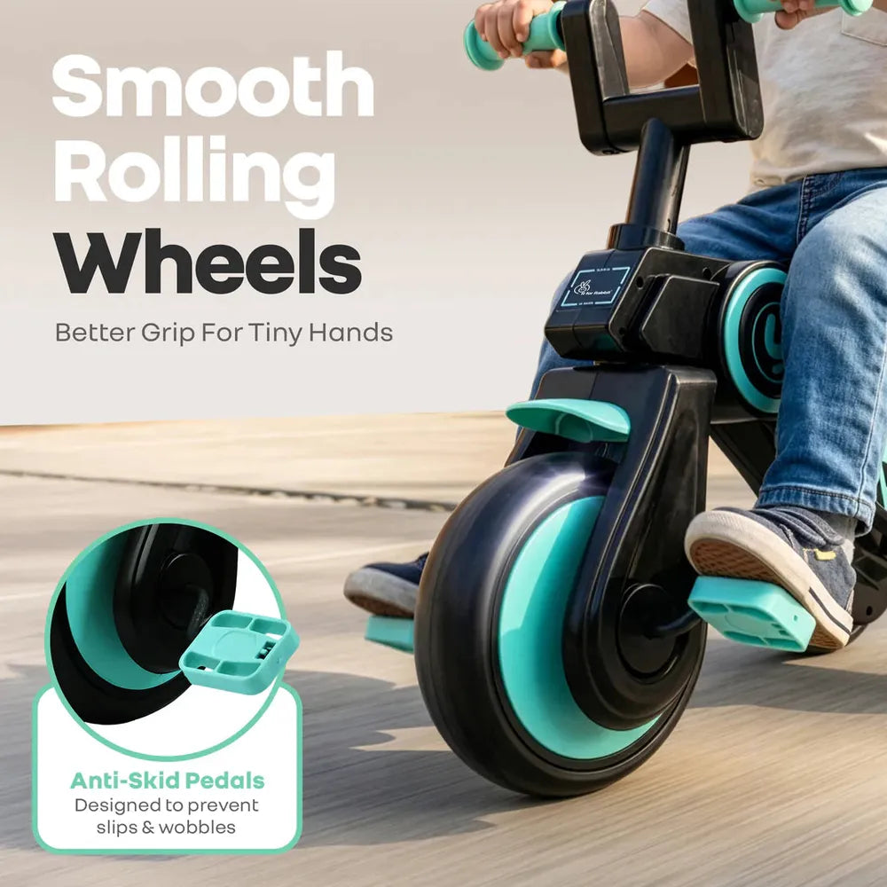 R for Rabbit Tricycle with Sturdy Frame, Anti-Slip Handlebars, Wide Comfortable Seat | Tiny Toes Y Ace | Weight Capacity - Upto 25 Kgs | Sea Green