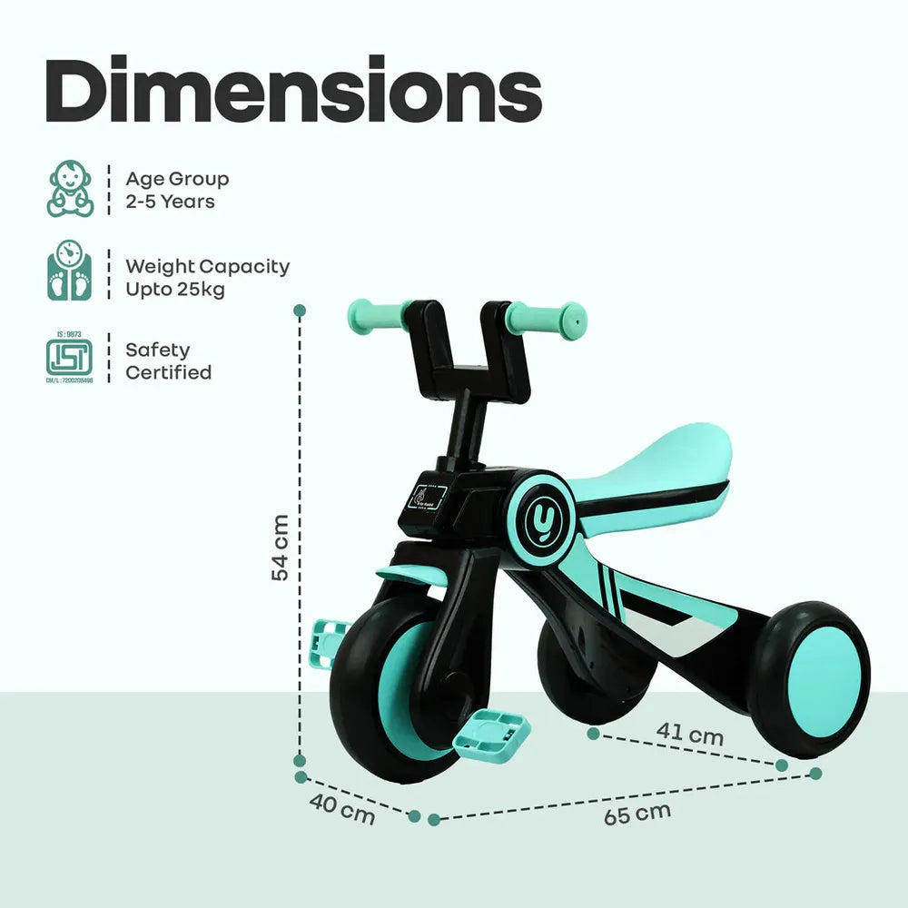 R for Rabbit Tricycle with Sturdy Frame, Anti-Slip Handlebars, Wide Comfortable Seat | Tiny Toes Y Ace | Weight Capacity - Upto 25 Kgs | Sea Green