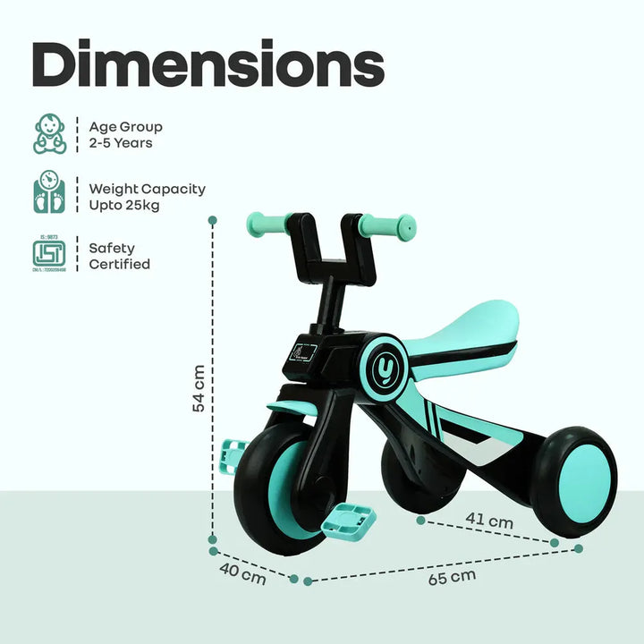 R for Rabbit Tricycle with Sturdy Frame, Anti-Slip Handlebars, Wide Comfortable Seat | Tiny Toes Y Ace | Weight Capacity - Upto 25 Kgs | Sea Green