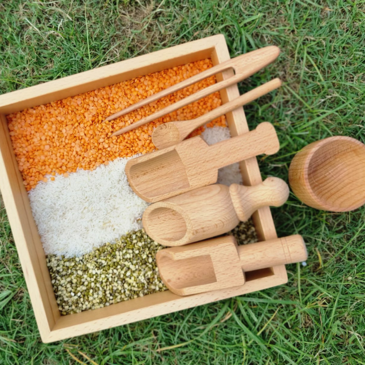 Sensory Wooden Toy Set with Montessori Tray (Beech Wood)