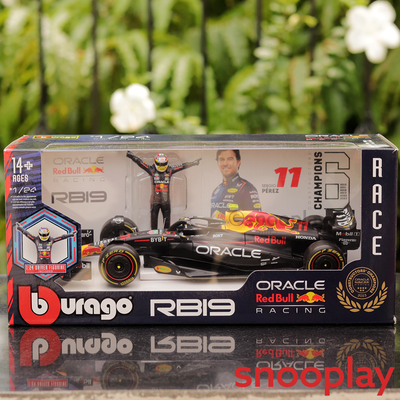 Original Licensed Oracle Red Bull Racing RB19 (2023) Diecast Car with Driver Figurine - Sergio Perez  | 1:24 Scale Model