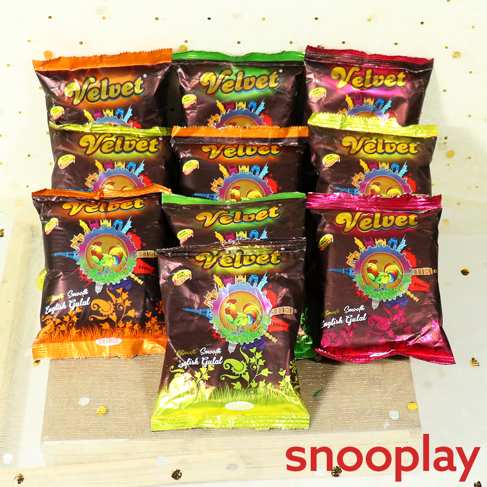 Set of 10 Premium Non-Toxic Gulal- 80g Each Packet | Assorted Colours & Designs