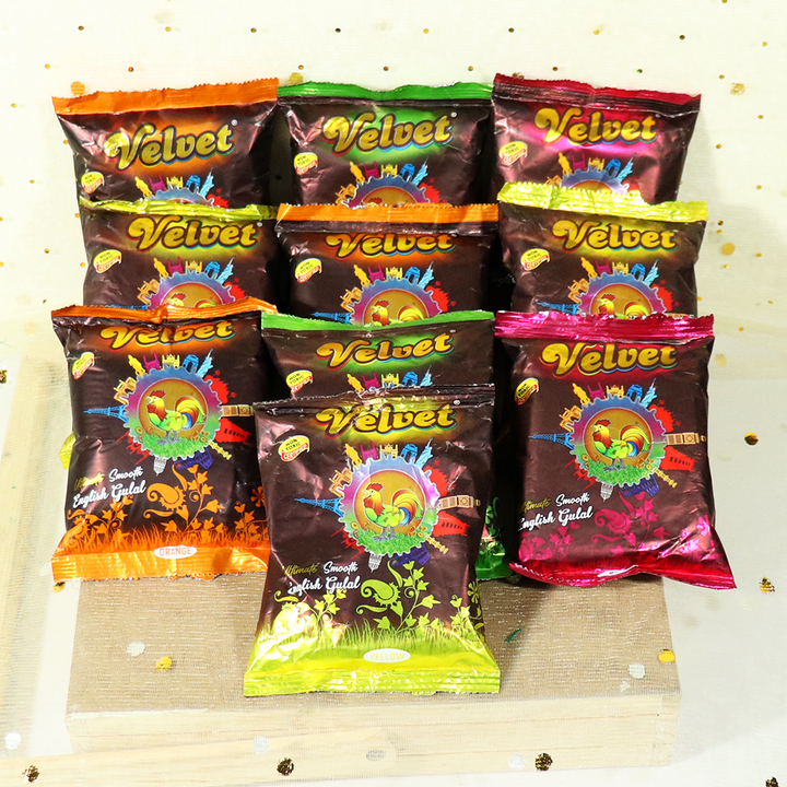 Set of 10 Premium Non-Toxic Gulal- 80g Each Packet | Assorted Colours & Designs