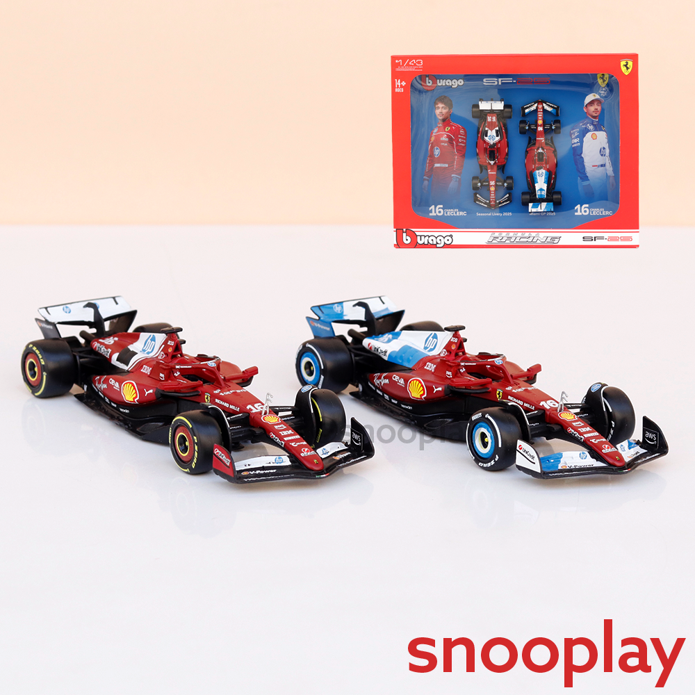 Bburago Set of 2 Original Ferrari SF25 (16 Charles Leclerc) Licensed Diecast Car | 1:43 Scale Model (14 Years Till Grown Ups)